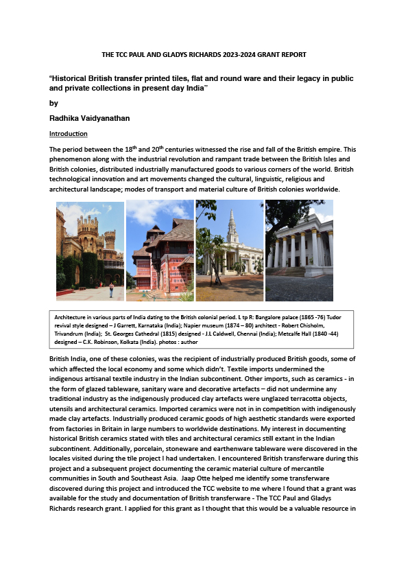 Historical British transfer printed tiles, flat and round ware and their legacy in public and private collections in present day India