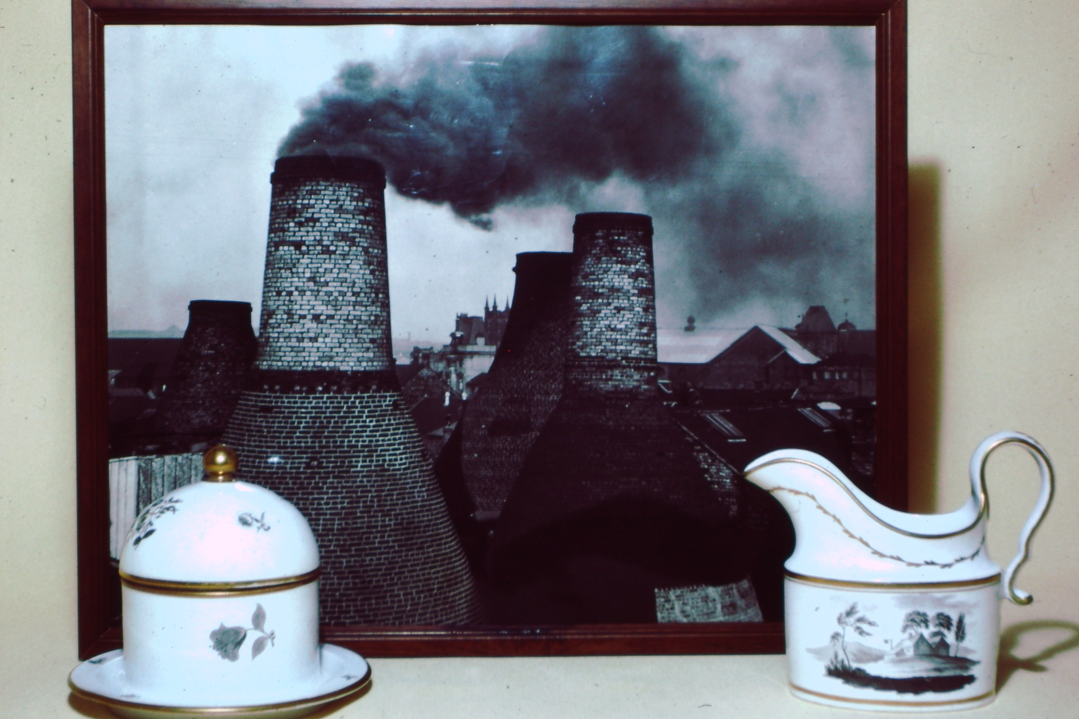 Examples of Spode bone china with the ovens that fired them