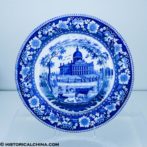 Round Charger depicting the State House, Boston Historical Staffordshire