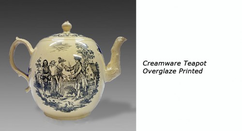 Creamware Teapot Overglaze Printed