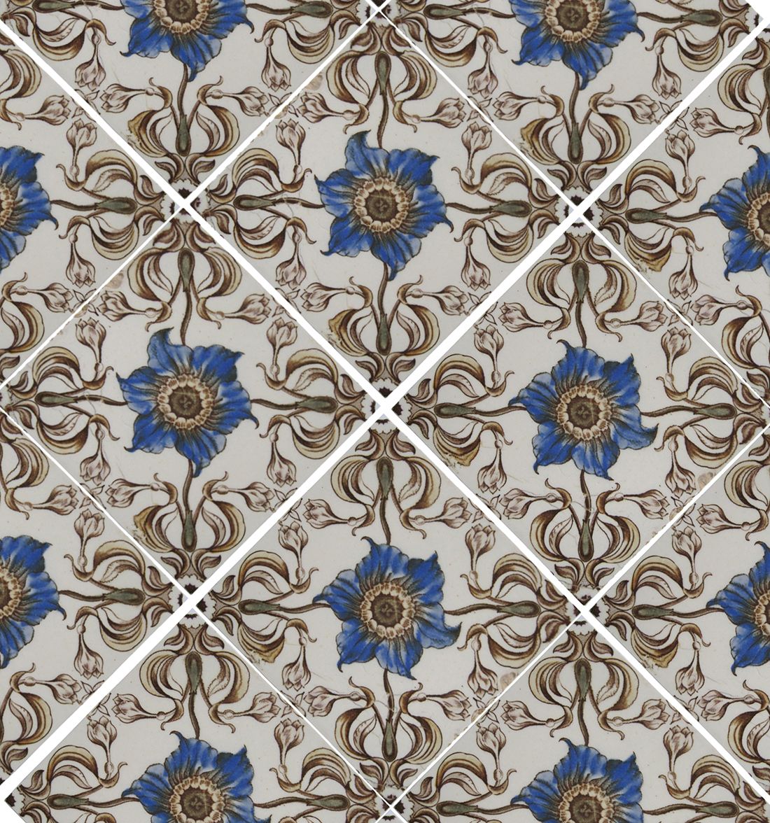 BLUE FLOWER HEAD 4 tiles on diagonal 