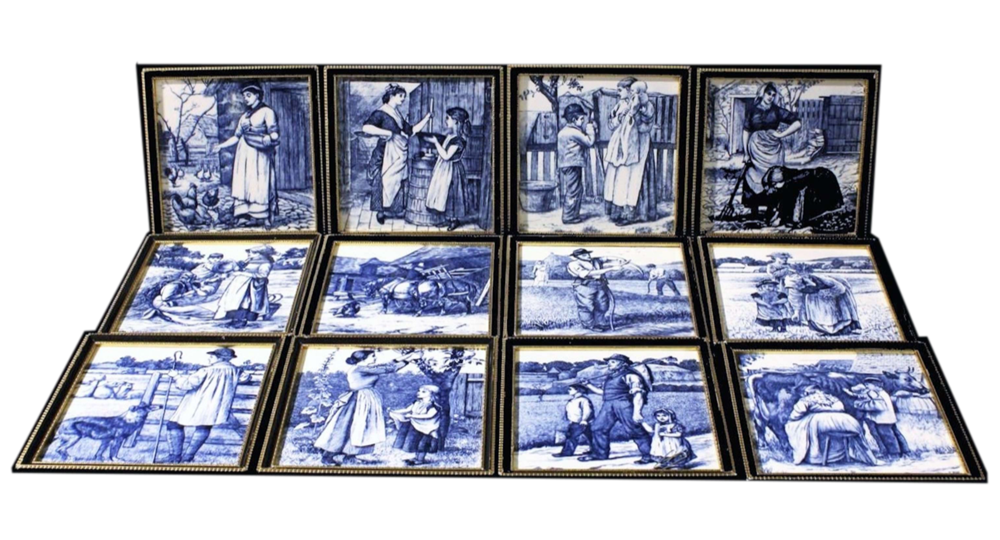 12 William Wise Country Life Tiles, ca. 1879